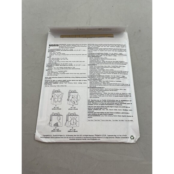 McCall's M6808 Fashion Accessories Sewing Pattern Crafts Backpack Butterfly Dog - Picture 2 of 4